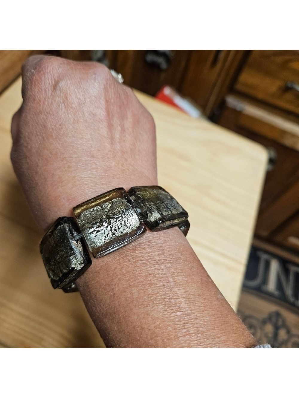 Vintage Glass Block Stretch Bracelet